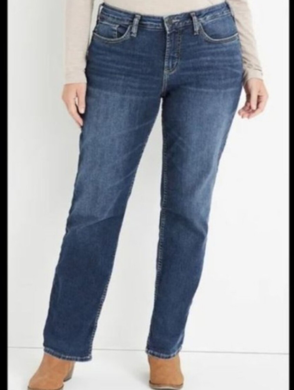 Maurices Plus Size Straight Leg Blue Medium Wash Denim Mid High Waisted Jeans 24